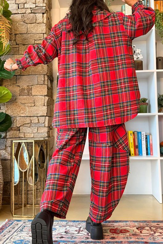 McAlister Tartan Brushed Cotton Neckerchief Blouse Red